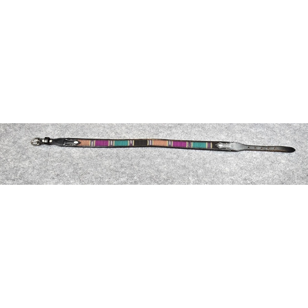 Circle Y Western Belt Mens 32 Leather Multicolor Woven Inlay Silver Accents West - Picture 4 of 15